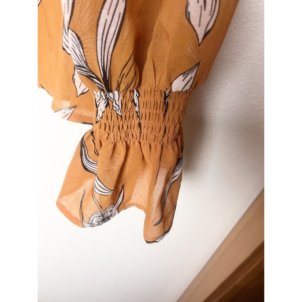 A New Day Women's Sz XL Rust Orange Floral Long Sleeve Sheer Bell Sleeve Top NWT - Picture 4 of 9
